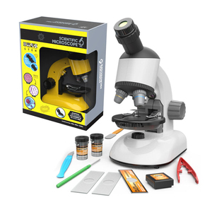 Microscopio para niños, Kit de ciencia para principiantes, gran aumento, 100-1200X, con tallo de luz, juguete con toboganes de plástico - Product Image 1