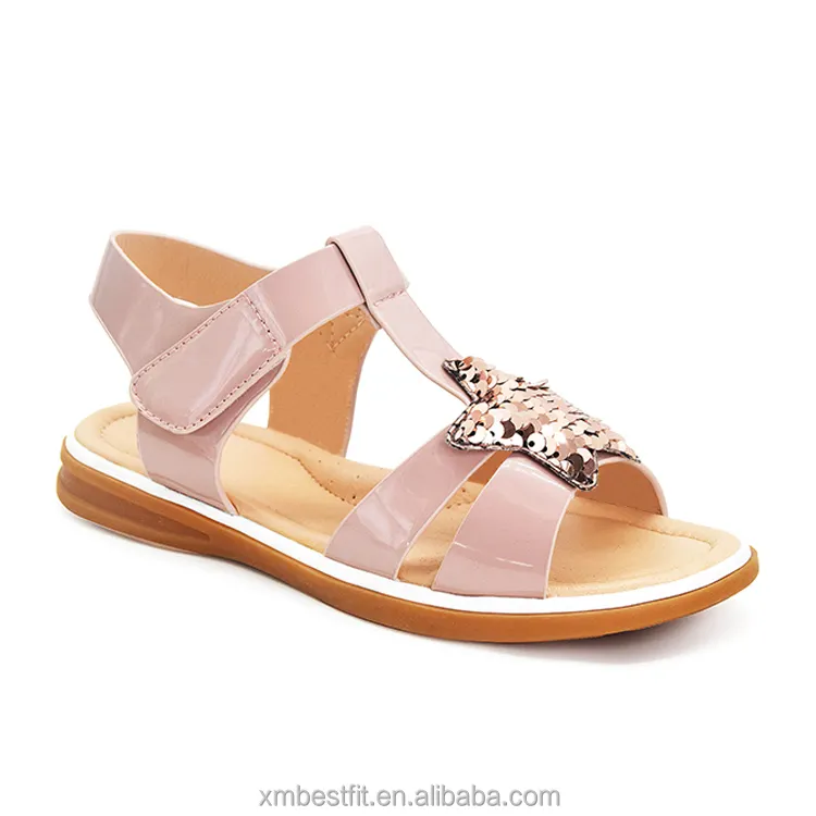 EW-Sandalias planas transpirables para niñas, zapatos de vestir con decoración de estrellas brillantes de color rosa