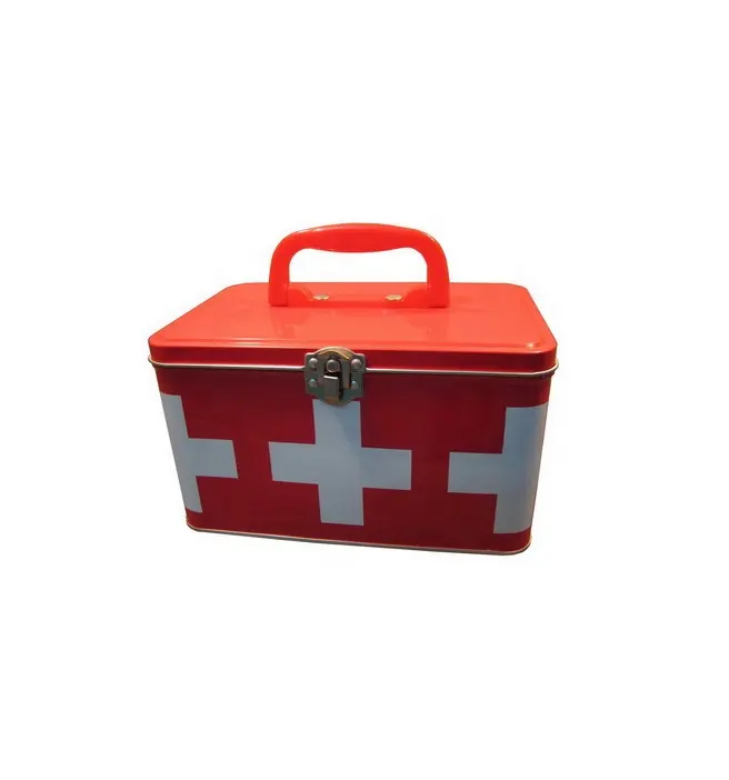 custom printing first aid case tin medicine box with handle