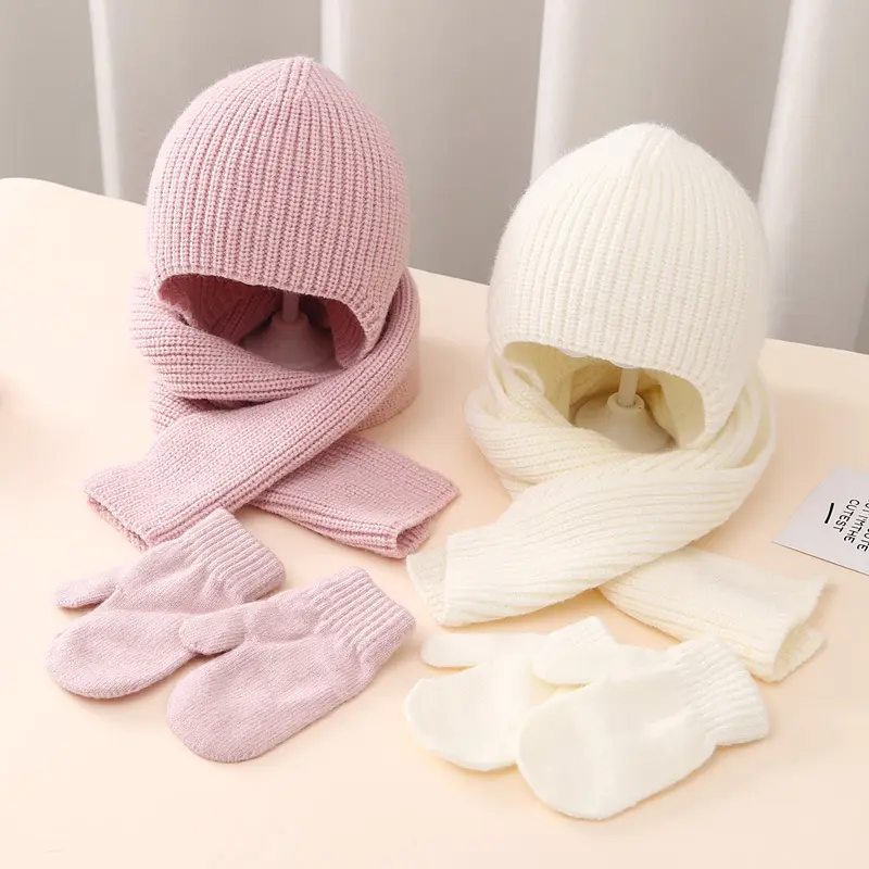 Garder au chaud acrylique bébé hiver personnalisé Beanie Hat Loop gants ensemble