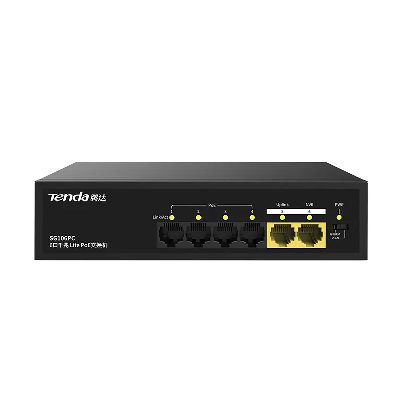 مفتاح إيثرنت Tenda SG106PC 6 * من منافذ Gigabit POE 2 موصّل 4 منافذ poe dh أصلي عرض رائع مفتاح إيثرنت ذكي لكاميرا IP