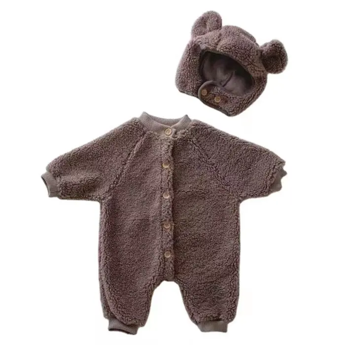 Ropa de invierno coreana para niños, traje de gateo de felpa para bebés, de una pieza