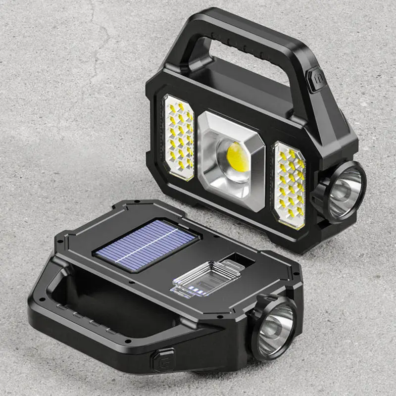 Super Heldere Solar Led Camping Zaklamp Met Cob Werkverlichting Usb Oplaadbare Handheld 6 Modi Zonne-Energie Lantaarns