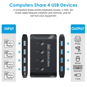 USB 3.0 4输入/4输出KVM切换器在4台带有Usb输入和输出端口的计算机之间共享打印机和鼠标库存 - Product Image 5