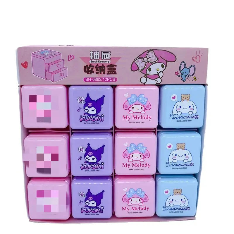 Caja de almacenamiento de cajón de anime lindo de dibujos animados para niños Kuromi Mymelody Cinnamoroll Mini organizador de joyas