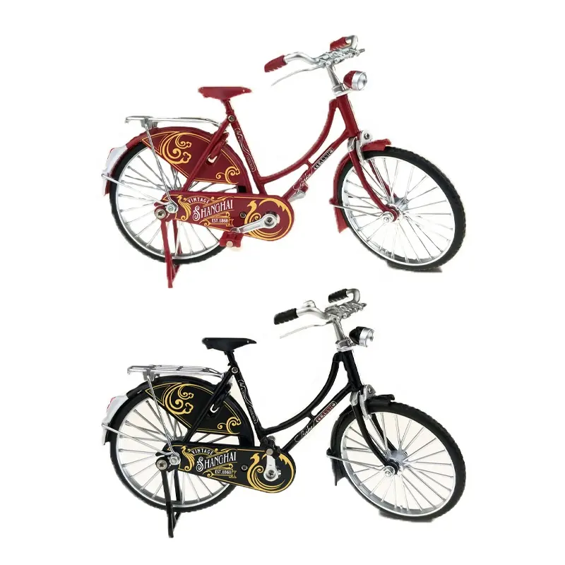 QS Factory Metal Kids Die Cast Vehículo Neumático de goma Simulación clásica Aleación Modelo Bicicleta Retro Bicicleta Juguetes para niños Juguete Gif