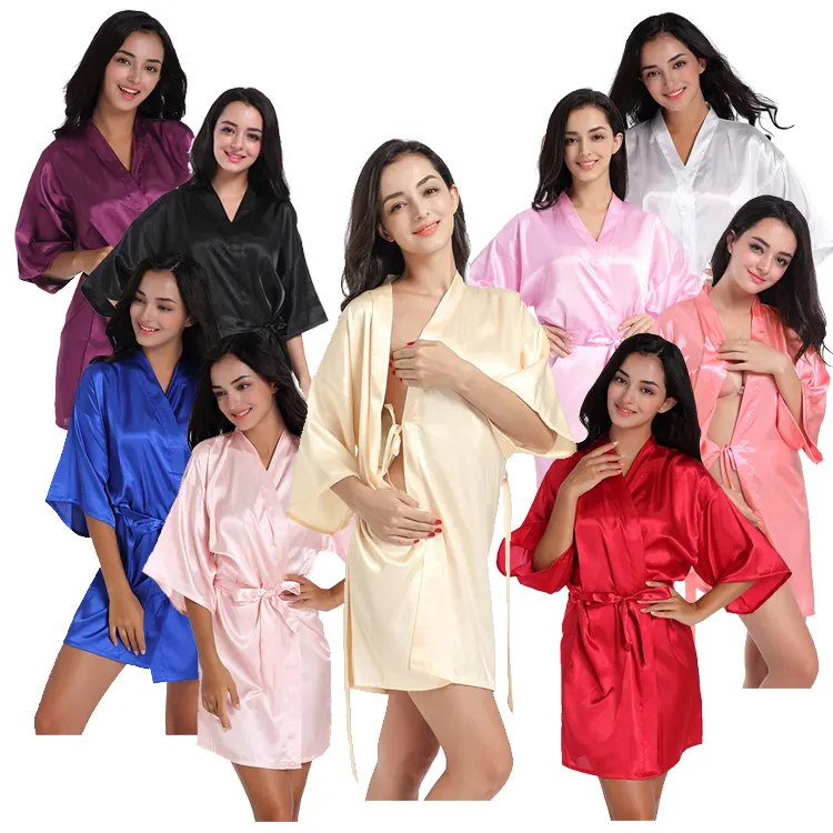 Pijama de manga corta personalizado para mujer, ropa de dormir femenina, de seda, de satén, venta al por mayor