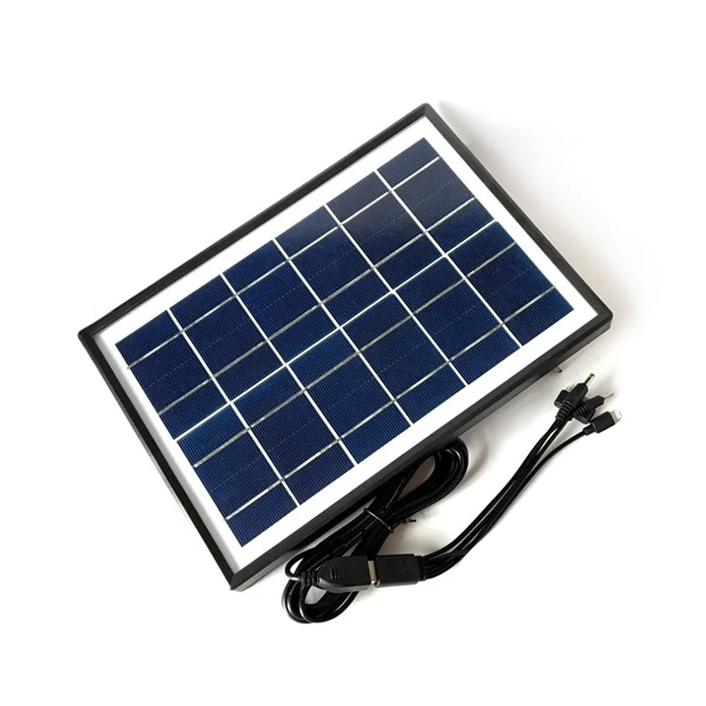 6V6W 유리 태양 전지 패널 전원 다결정 실리콘 태양 전지 은행 3M USB 라인 전화 야외 캠핑 충전기