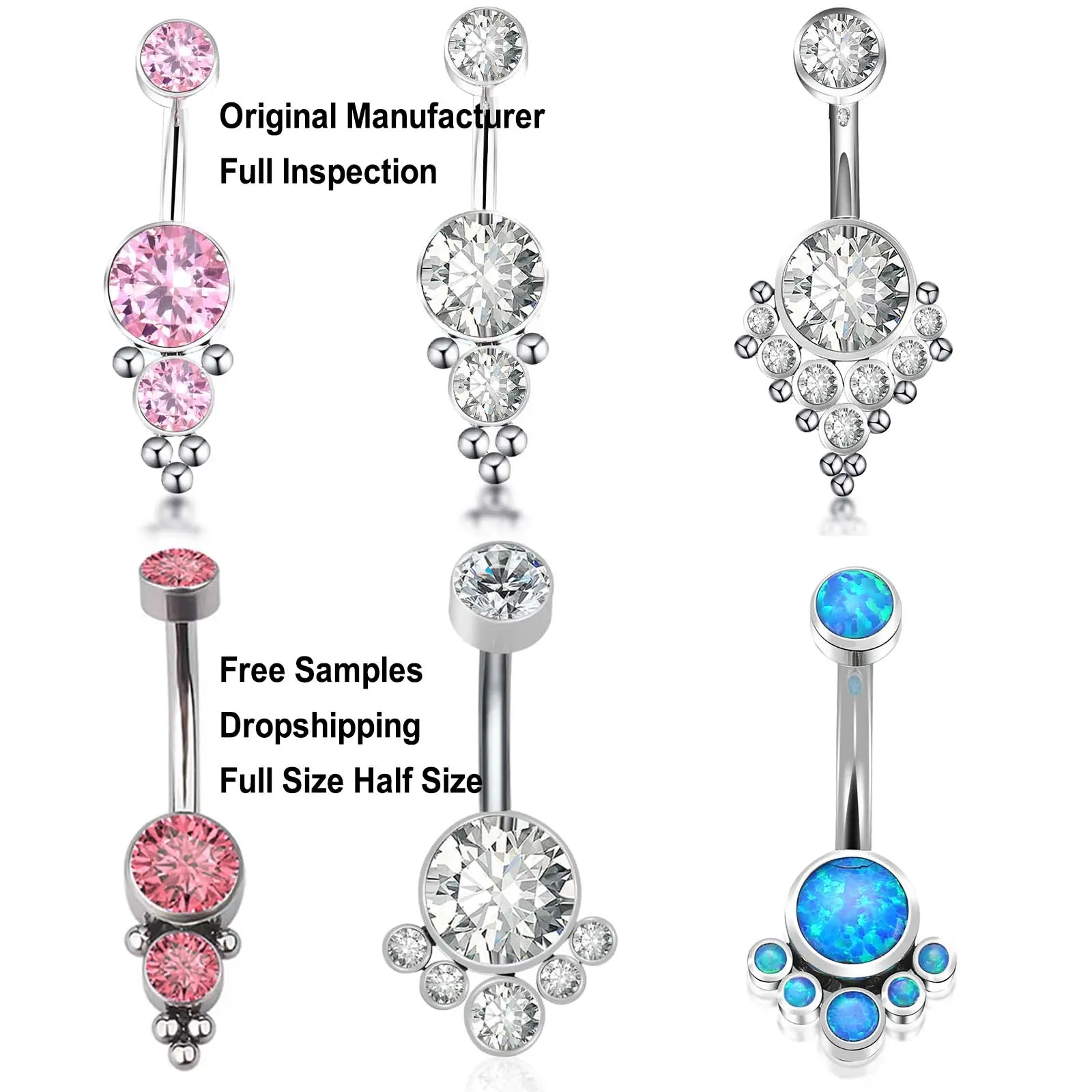 Wholesale Petite Navel Cubic Zirconia Opal Belly Button Rings White Pink Titanium Belly Bars for Women Body Piercing Jewelry