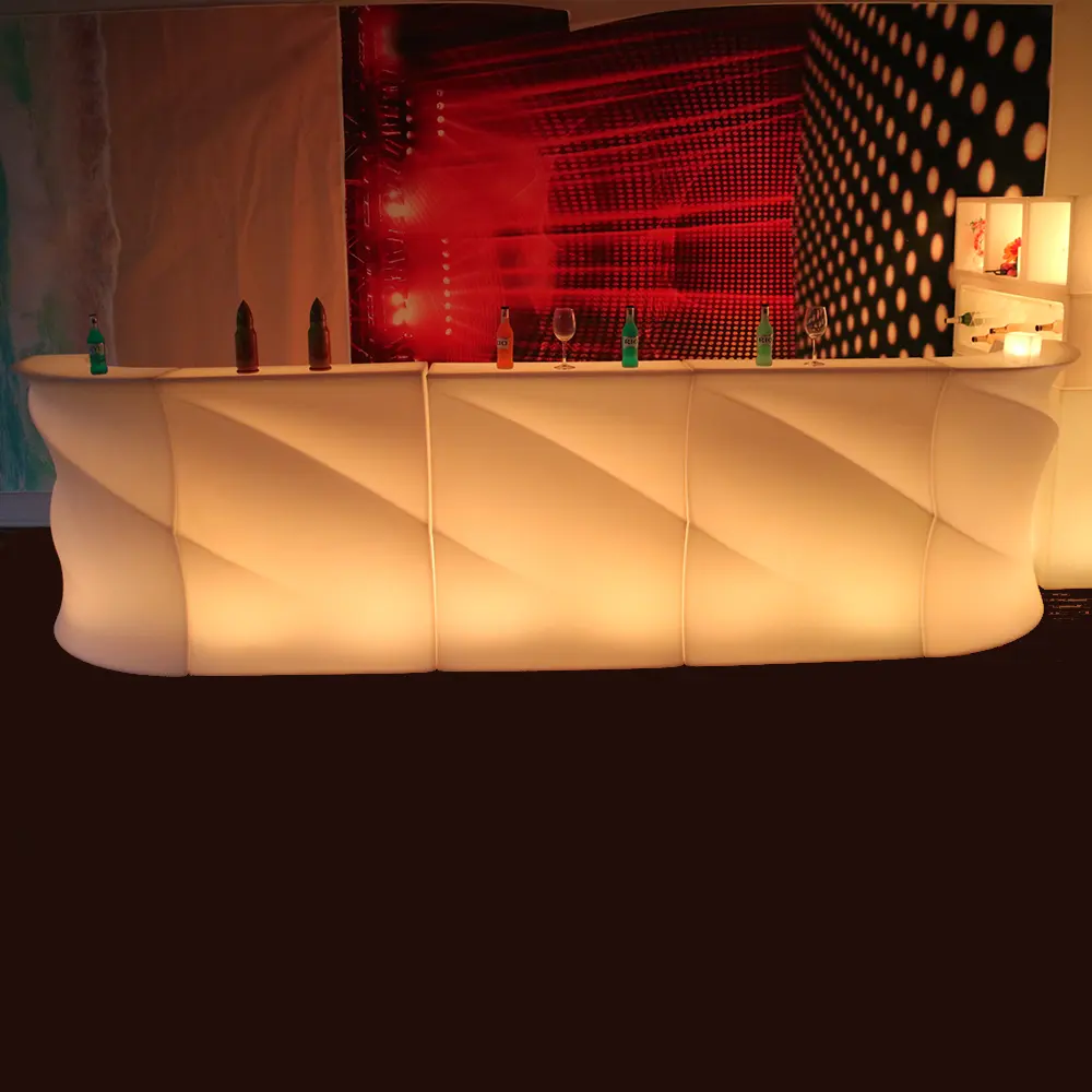 Vendita calda nuovi prodotti bancone bar led curvo illuminato 16 colori che cambiano mobili moderni per night club in plastica PE