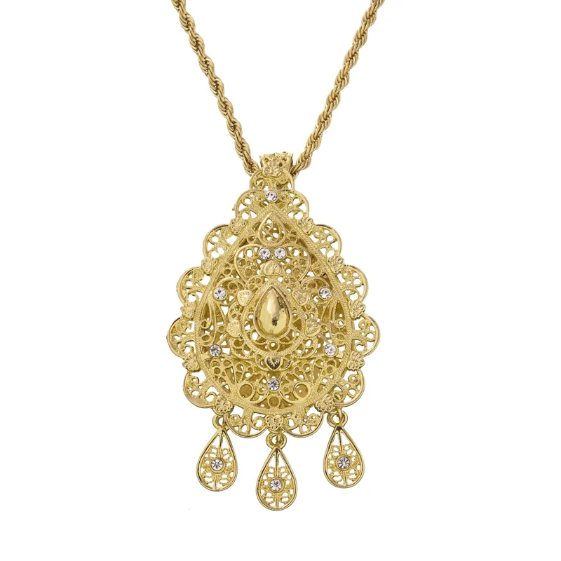 Gold fashion Moroccan national woman antique pendant diamond necklace wedding jewelry