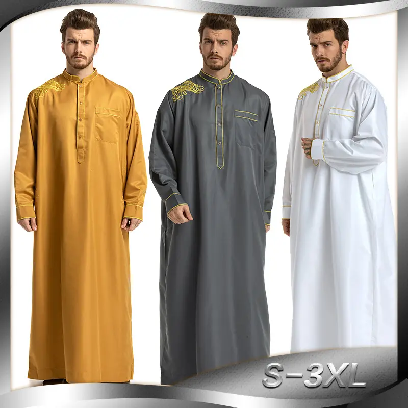 Thobes de manga larga para hombre, ropa étnica, estilo marroquí, informal, colores sólidos