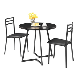 <strong>3</strong> Pieces Kitchen Dining <strong>Table</strong> and Chairs <strong>Set</strong> Wood Round <strong>Table</strong> with 2 Cushioned Chairs for Small Space Nook - Product Image 1