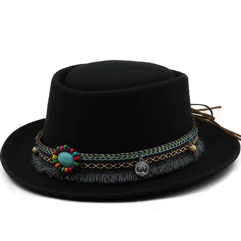 หมวกสักหลาดผู้หญิง,หมวก Fedora สีดำปีกกว้าง