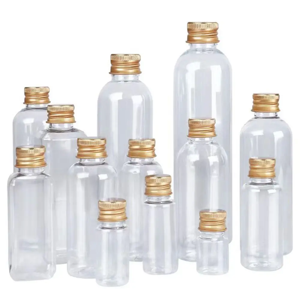 5ml 20ml 30ml 50ml 60ml 100ml 120ml şeffaf yuvarlak PET plastik küçük şişeler plastik kapaklı