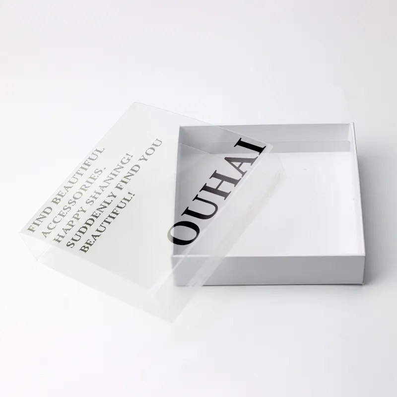 Caja de papel de materiales reciclables al por mayor, caja de cartón transparente blanca con logotipo personalizado y caja de un cajón de PVC
