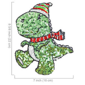 Green Sequin Dinosaur Patch Iron On <strong>T</strong> <strong>Rex</strong> Design for Winter Apparel Projects - Product Image 4