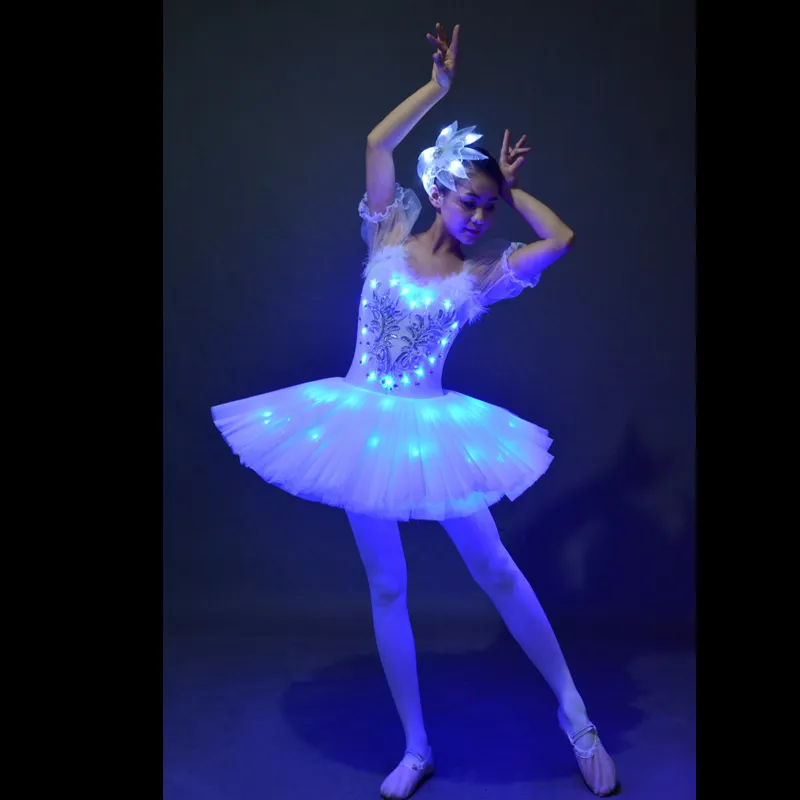 Falda de ballet brillante azul para adultos, Falda de baile LED con luz, falda de pettiskirt para niños, disfraz cuadrado de noche, vestido de princesa ligero