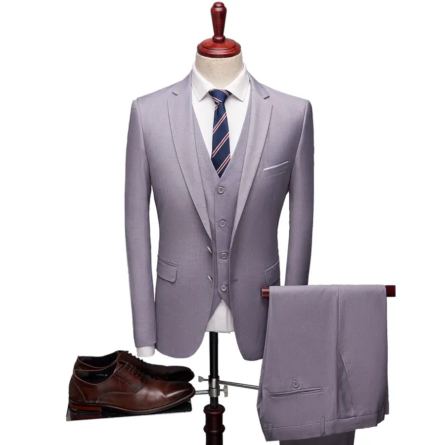 (Ceket + yelek + pantolon) moda erkek düz rahat takım elbise sosyal resmi kıyafet 3 adet Set damat düğün