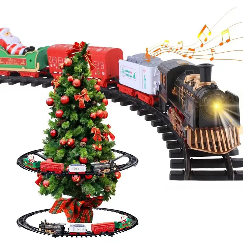 Tren eléctrico de juguete clásico, vía férrea, locomotora, juguetes tragamonedas, juego de tren de Navidad