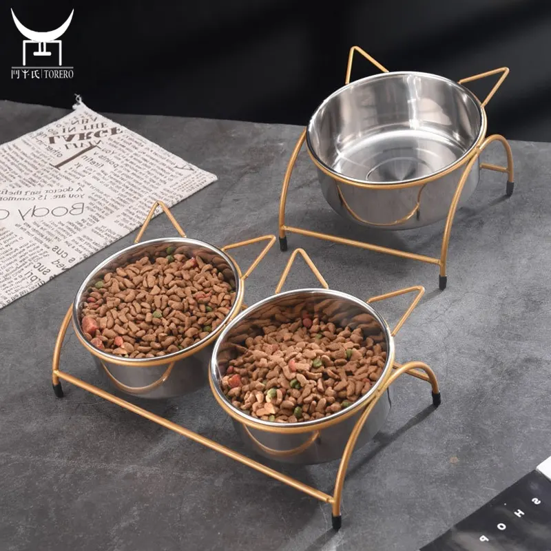 Cuencos de acero inoxidable para comida y agua de mascotas, alimentador con soporte de hierro para perros y gatos, suministros y accesorios multifuncionales