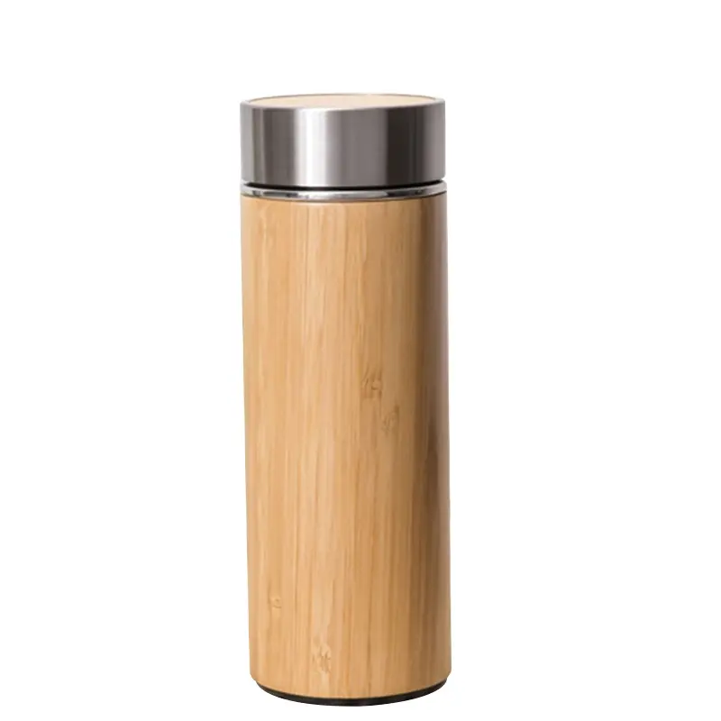 Copo de bambu de parede dupla de 450ml com infusor de chá em aço inoxidável garrafa de água de bambu