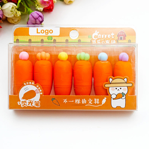 Envío rápido Nueva llegada Resaltador creativo portátil de alta calidad Color Zanahoria Mini Resaltador Paquete de 6 Resaltador de dibujos animados - Product Image 1