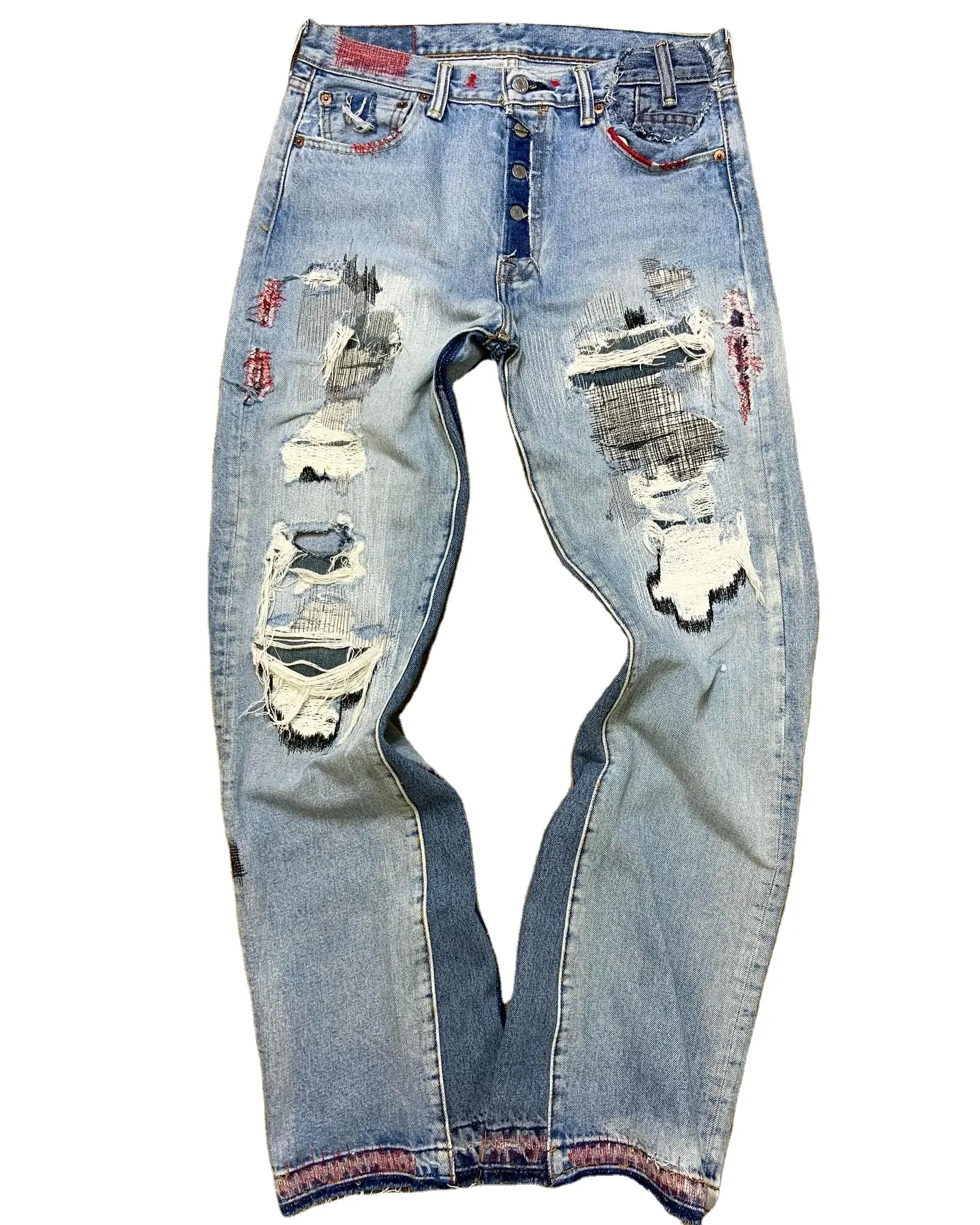 Jeans américains délavés déchirés barbe de chat jeans fendus high street all match pants homme