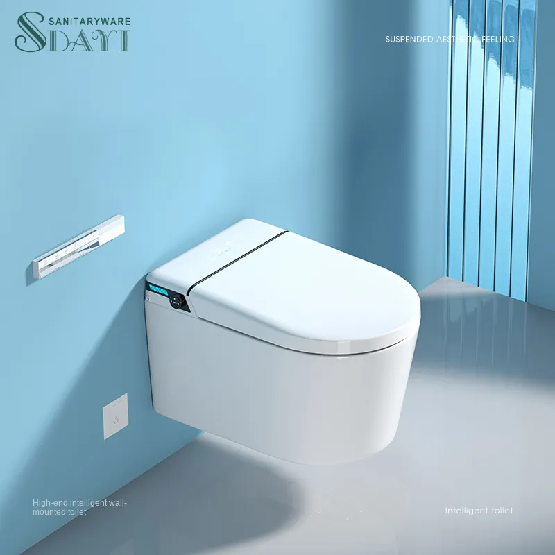 SDAYI - مرحاض ذكي حديث معلق على الحائط, أدوات صحية حمام من السيراميك بتصميم جديد للاحتباس، معلق على الحائط، يُستخدم كحمام لغسل الوجه، بمزلاج على شكل حرف P
