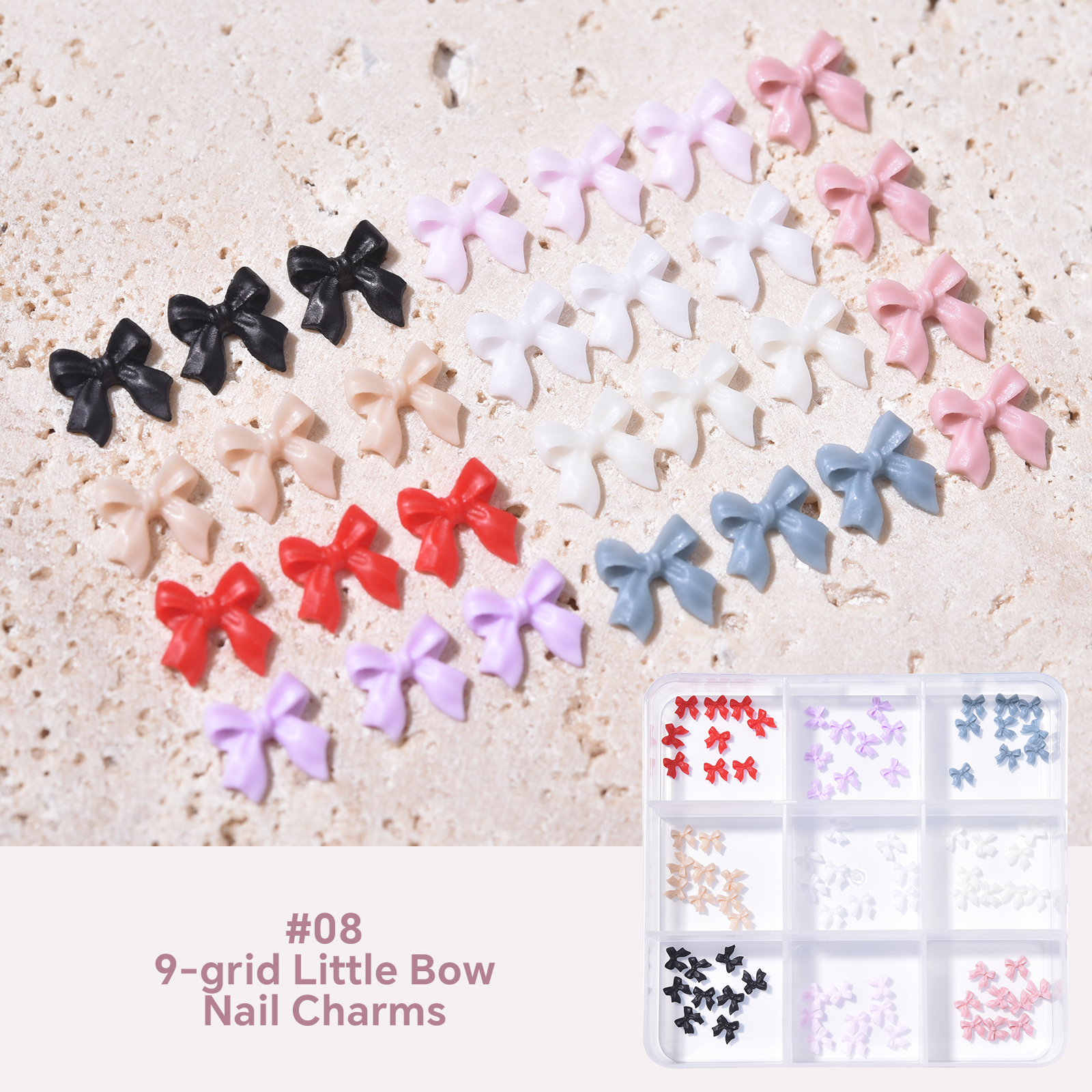 #08 9-grid Little Bow Nail Charms