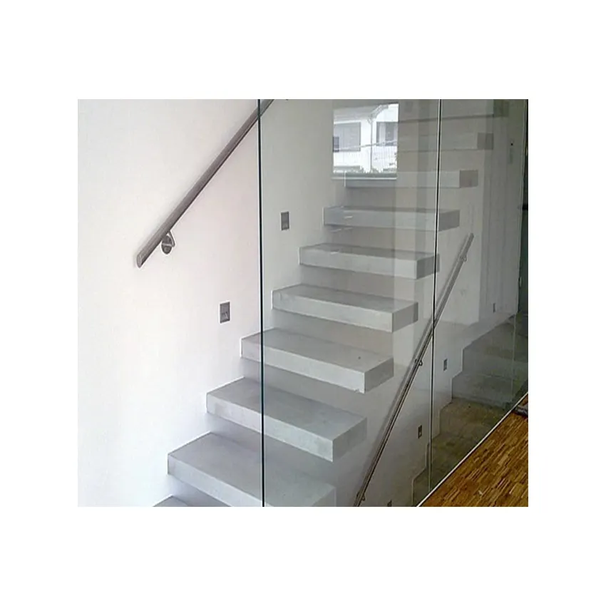 Escalera flotante de construcción de escalones de madera maciza de caucho para interiores de Venta caliente de nuevos diseños