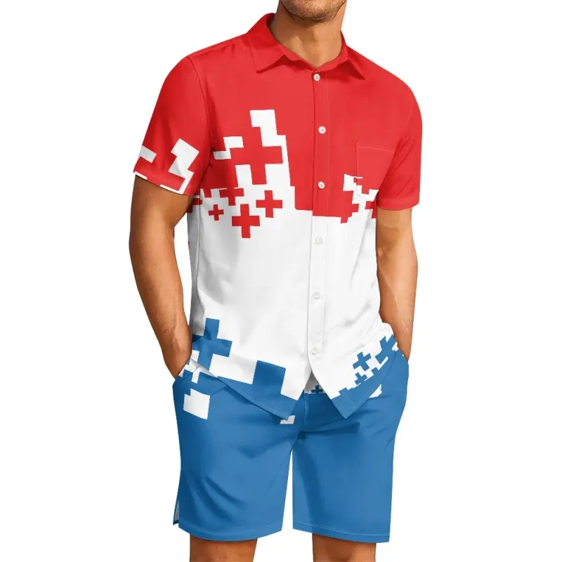 Nuevo diseño holandés para hombre, camisa con cuello cubano y pantalones de playa informales, conjunto de chándal deportivo al por mayor para hombre