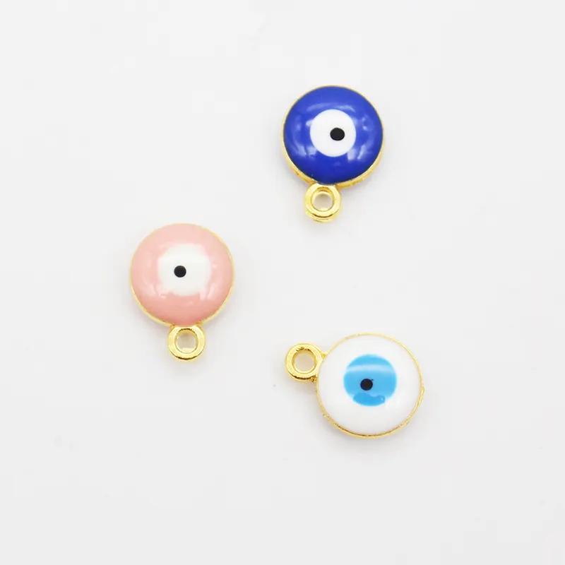 Abalorios de ojos redondos para bebés, colgante esmaltado de doble cara, ojos malvados, color azul, rosa y blanco, 10mm