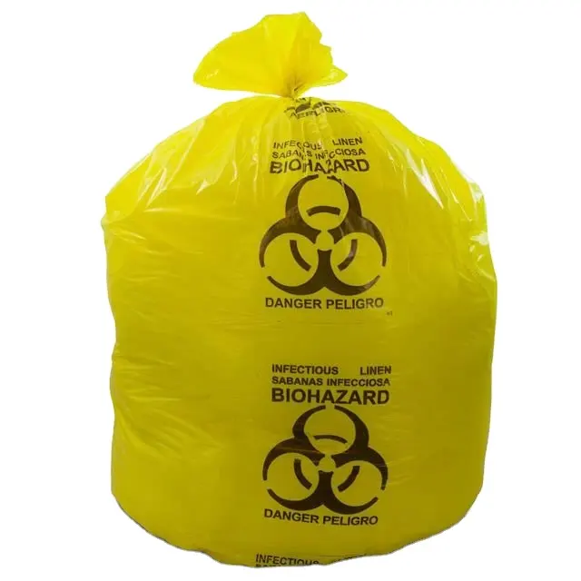 Bolsas de plástico para eliminación de residuos, tipo plano, biohazard, LDPE