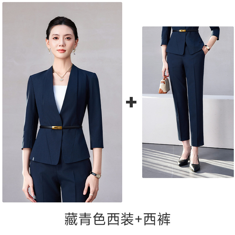 Navy blue slim-fit trousers