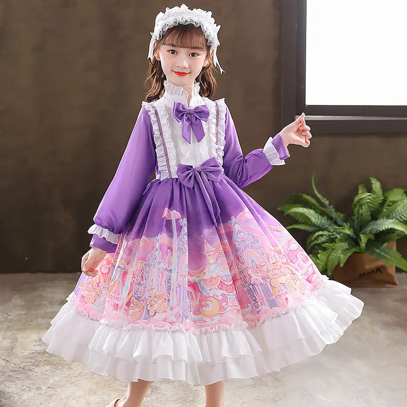 Yoliyolei-vestido estampado de princesa Lolita para niños, ropa de invierno para niñas de 6 años, español, 2023