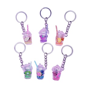 BSBH sevimli meyve süt Light Up kabarcık çay bardağı tasarım araba anahtarı çocuklar için akrilik pırıltı sıvı anahtarlık Lady hediyeler Presents Unisex