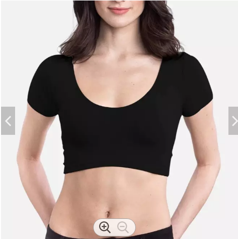 Top corto da donna nero con scollo rotondo