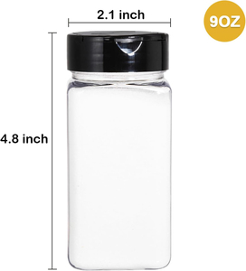 9オンス/270mlプラスチックスパイスジャー、黒い蓋付き透明プラスチックスパイスボトルハーブコンテナパウダーボトル調味料オーガナイザー - Product Image 4