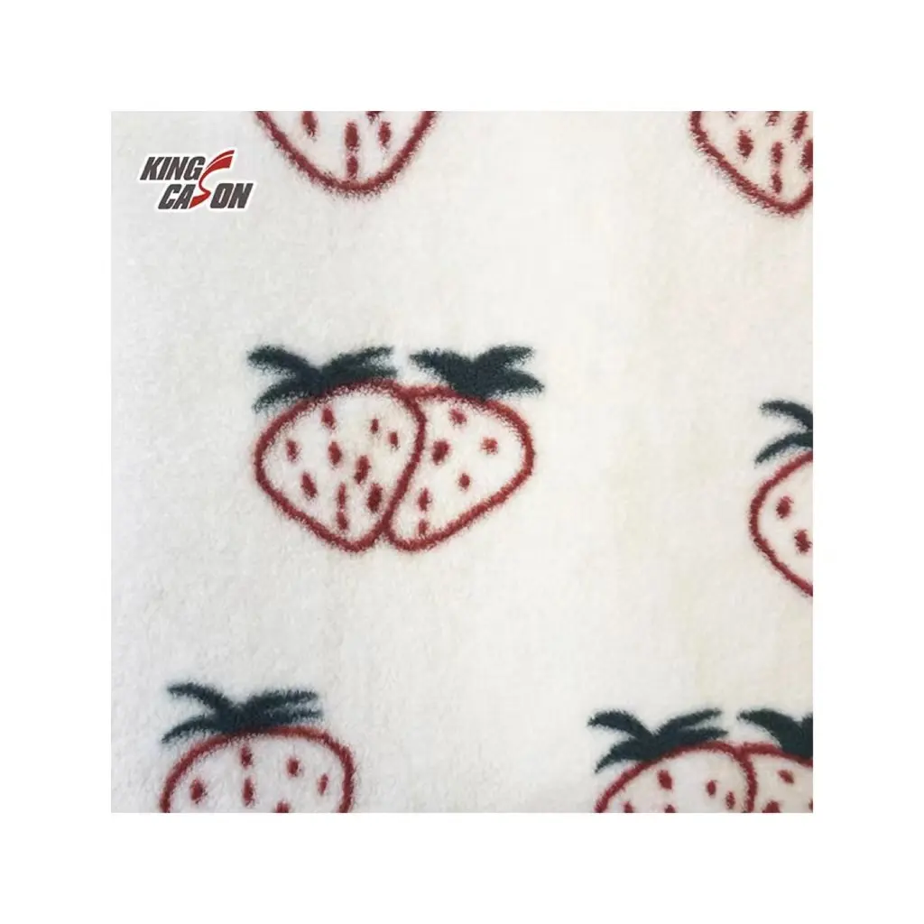 KINGCASON-tela con estampado de fresa, tejido de Velour personalizado de poliéster suave, Diseño Digital, manta de bebé, tela de franela polar