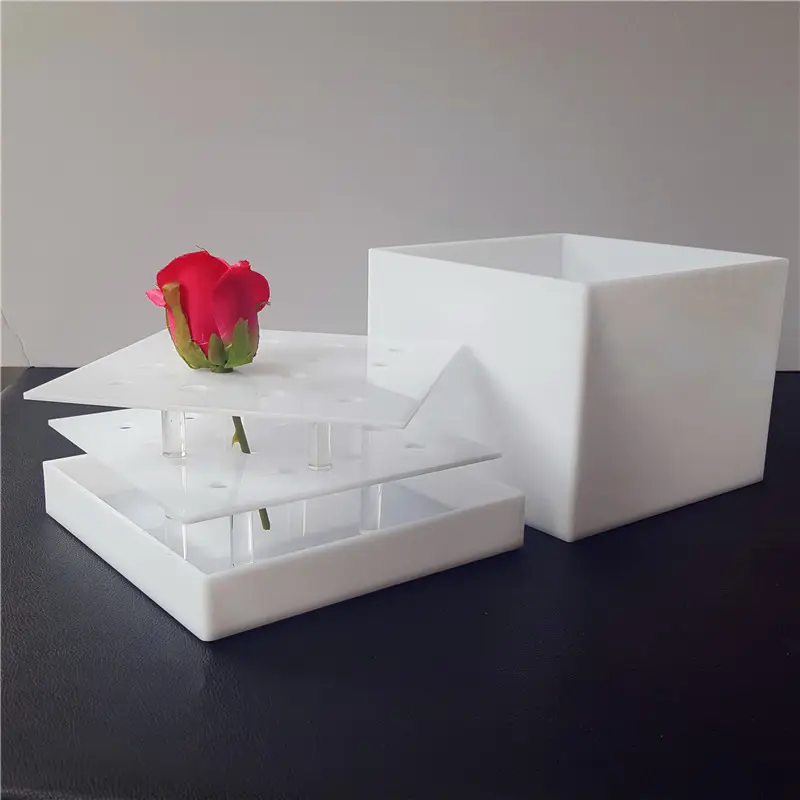 2 katlı 16 delik beyaz akrilik çiçek kutusu saksı vazo ile çıkarılabilir