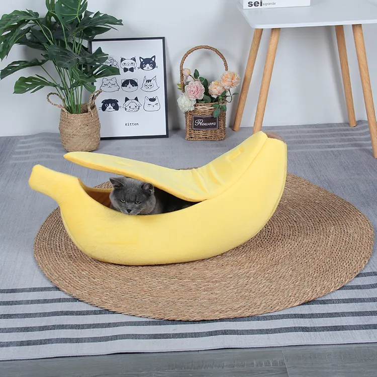 Cama de gato de frutas de luxo para animais de estimação, cama de tamanho banana de alta qualidade, fofa e interessante, macia e amigável