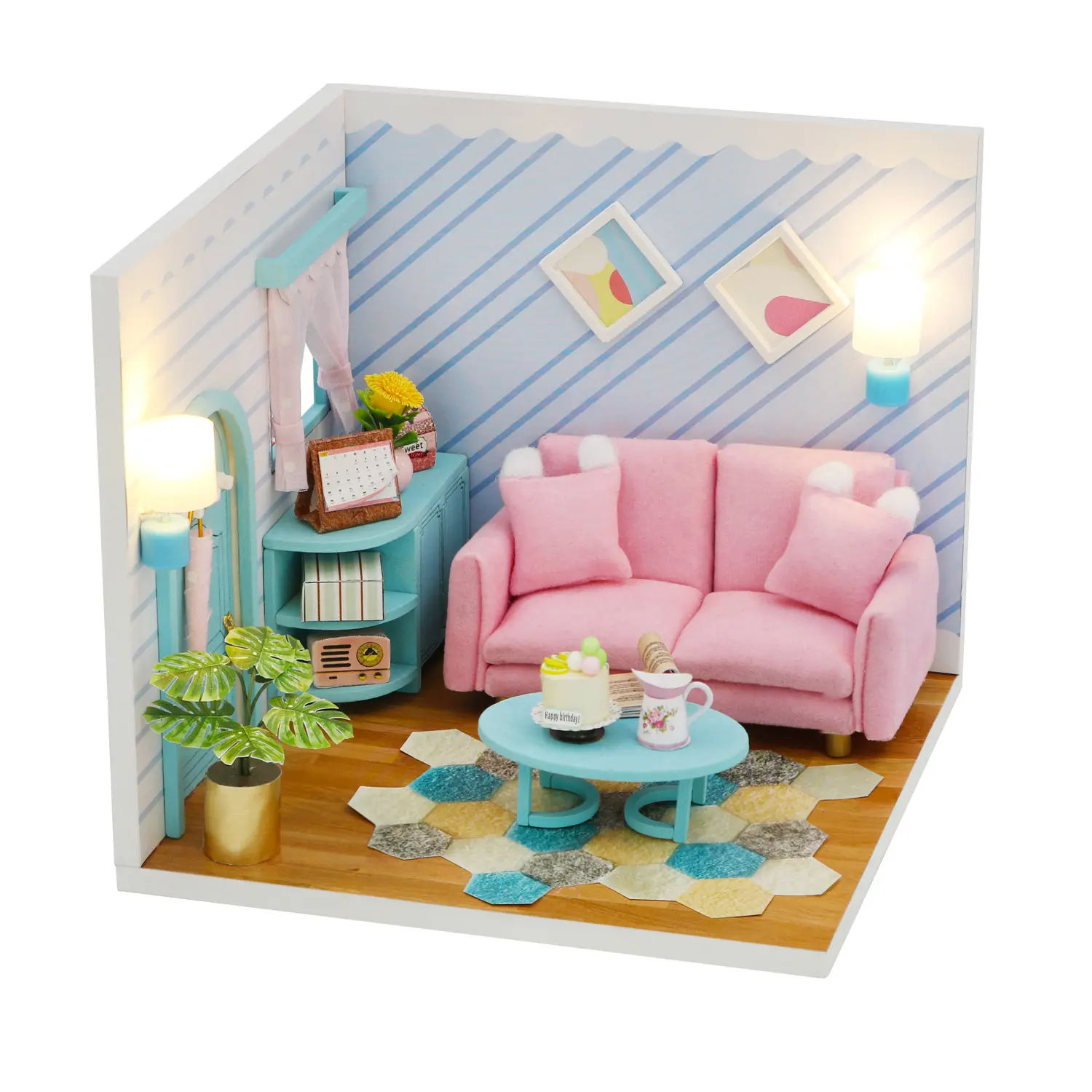 Nouveau design de meubles miniatures en bois lumineux maison de poupée maison de poupée en bois bricolage pour distributeur