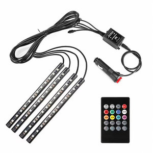 แถบไฟ LED ภายในรถหลากสีตกแต่งบรรยากาศบรรยากาศโดยรอบไฟสีสันสดใส48SMD รีโมทและควบคุมด้วยเสียง - Product Image 1
