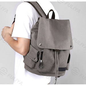 FULIYA Retro College Student Mochila Gran capacidad Logotipo personalizado Lona Mochila con cordón para hombres - Product Image 6