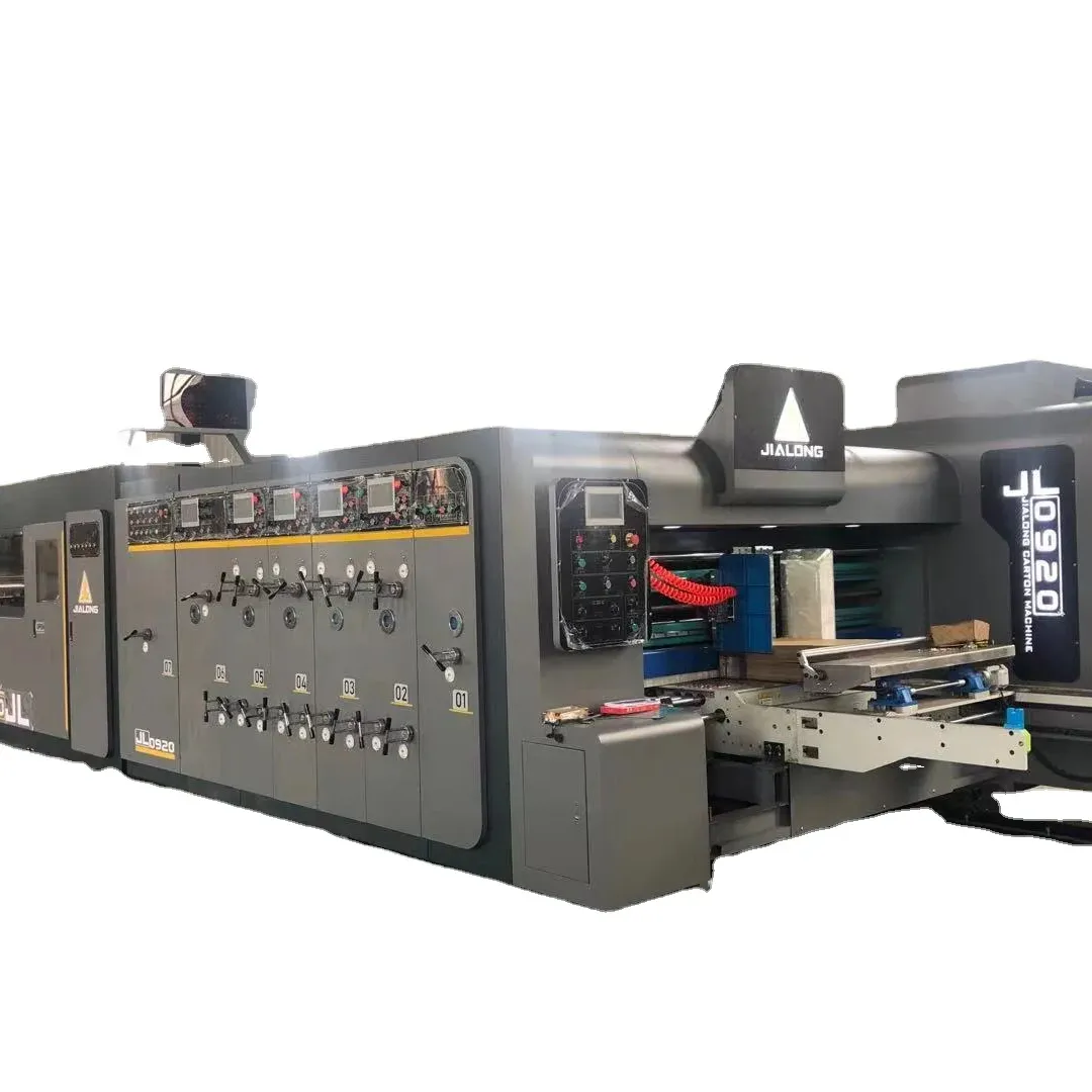 PLC Control Automatic Feeder Four Color Printer Slotter Die Cutter Machine with Folder Gluer Strapper Machine In Line