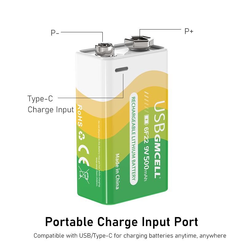 Batterie au lithium USB 9V 500mAh