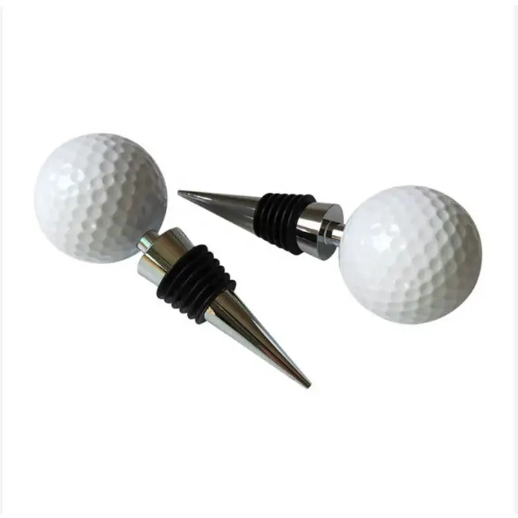 Nuevo Paquete de regalo Set Metal Golf Ball Style Wine Stopper con caja de regalo personalizada