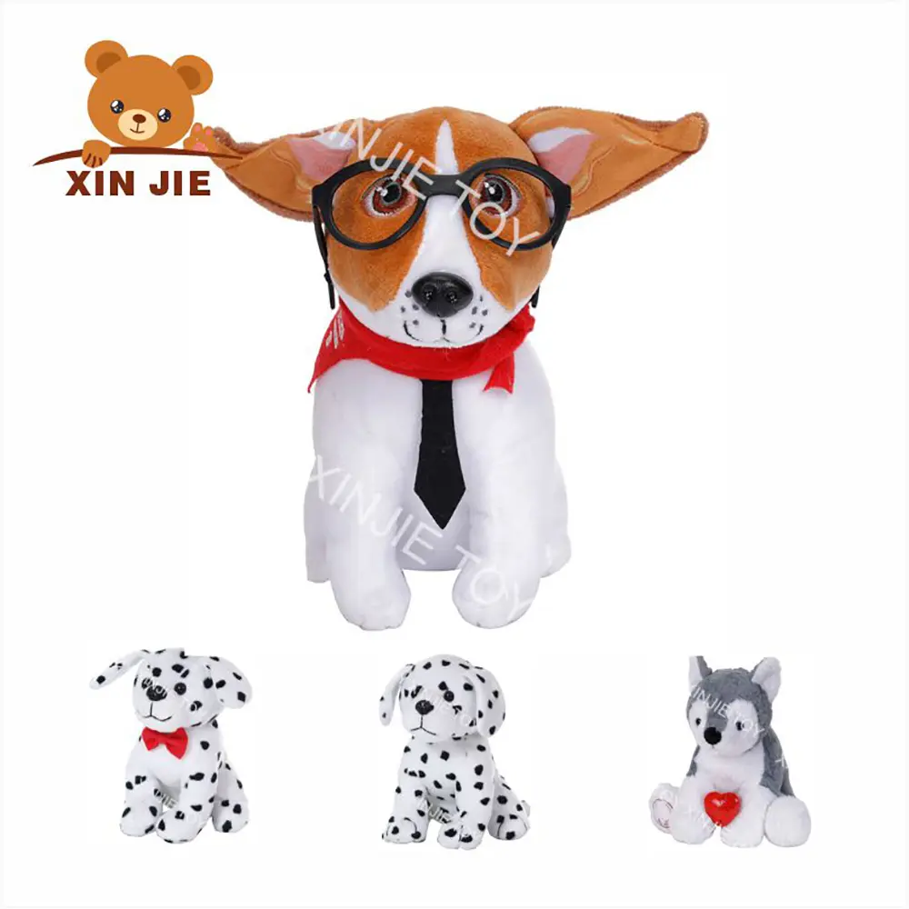 Perro de peluche de animales de peluche, diseño OEM, muñeca personalizada, lindo cachorro de oreja grande con vidrio