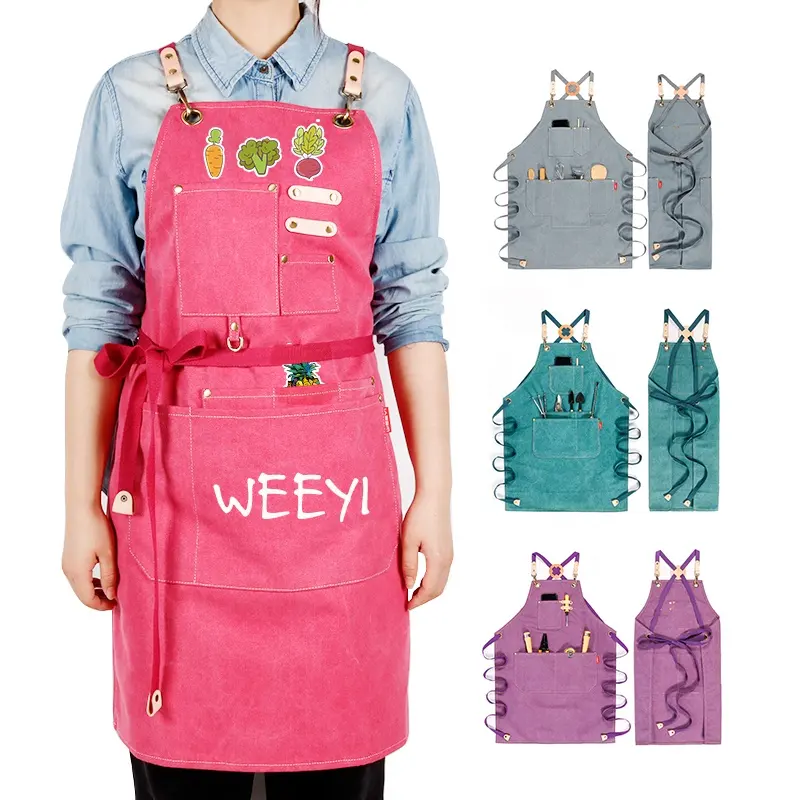 CHANGRONG Custom Canvas Cotton Waiter Unisex Uniform Cooking Kitchen Bar Restaurant Aprons Custom Logo